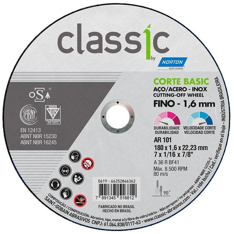 Disco de Corte Classic 180x1,6x22,23 AR101 66252846362 Norton